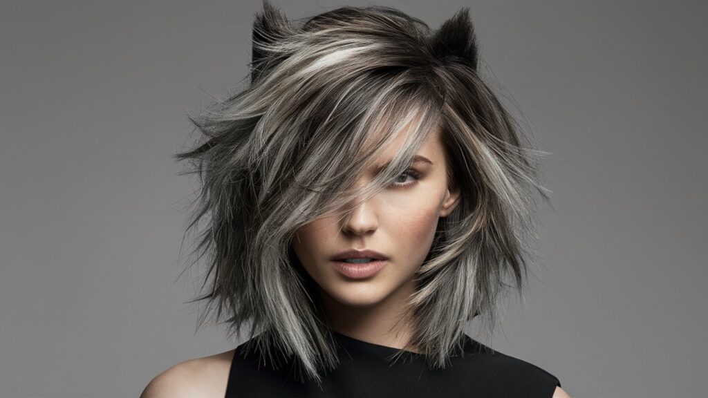 Textured Wolf Cut with Side Part